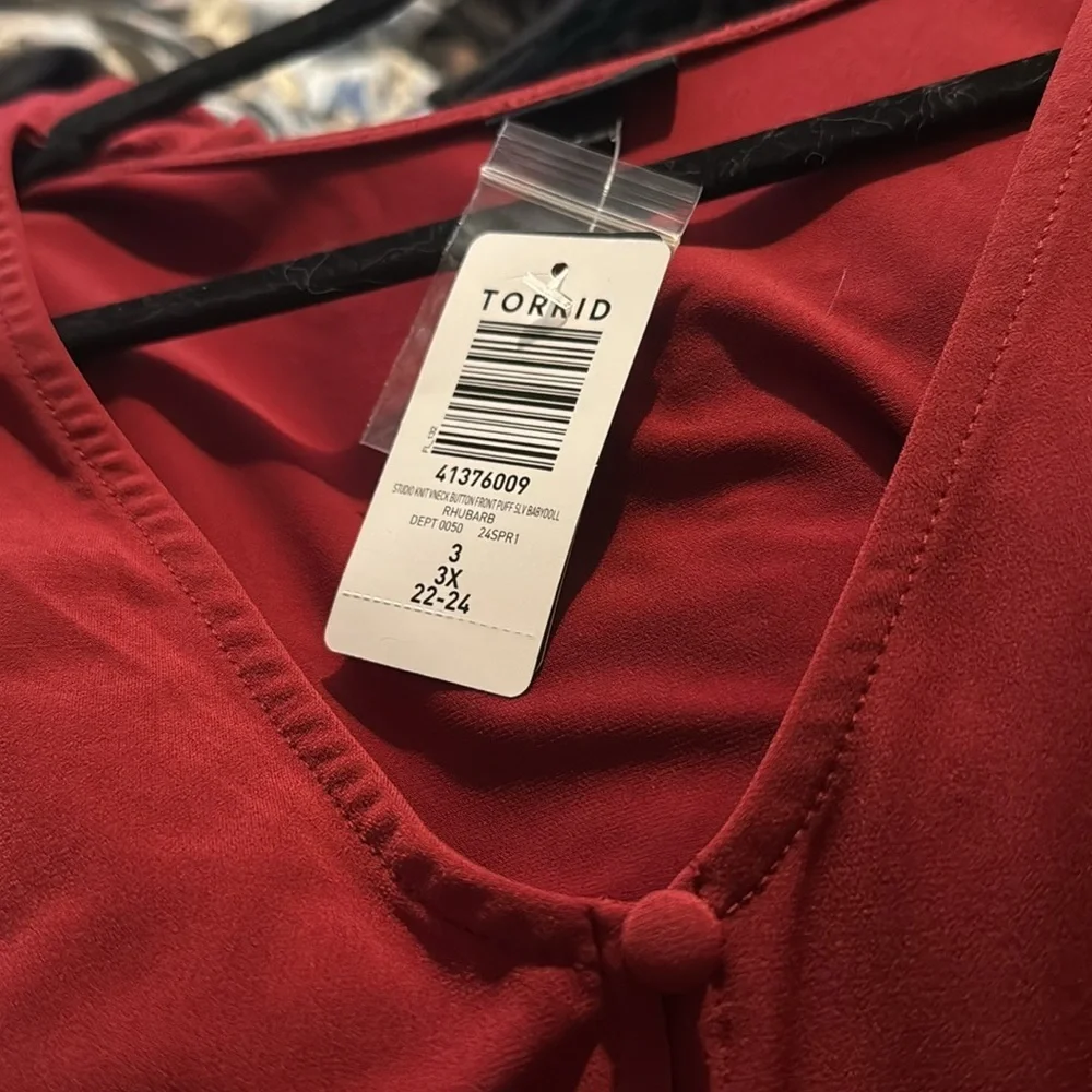 Studio Knit Babydoll Button Front Puff Sleeve Babydoll - Picture 6 of 6